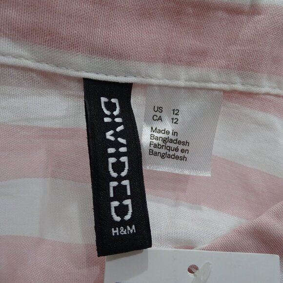 Divided H&M Women Pink White Striped Button Up Long Sleeve Shirt Size 12 NEW - Picture 6 of 11